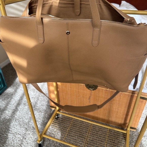 NWOT Quince Italian Leather Triple Compartment Weekender - golden tan - Picture 3 of 7